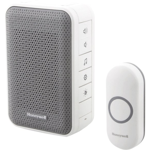 Honeywell DC313N Deurbel - Draadloze draagbare deurbel met volumeregeling en drukknop - Wit