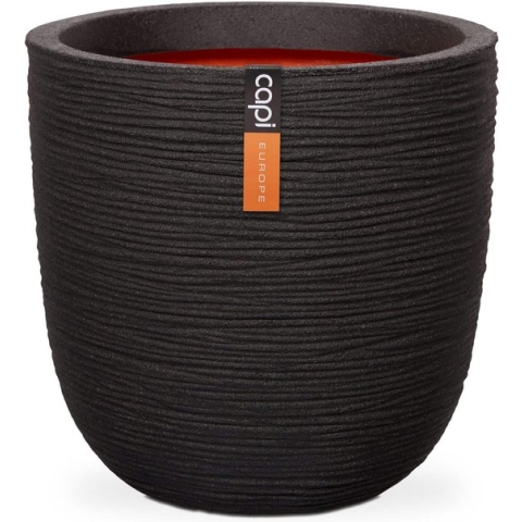 Capi Europe - Bloempot bol Rib NL - 55x53 - Zwart - Opening Ø46 - Bloempot voor binnen en buiten - Levenslang garantie - Breukbestendig - 100% Recyclebaar - CO2 Neutraal geproduceerd - KBLR935