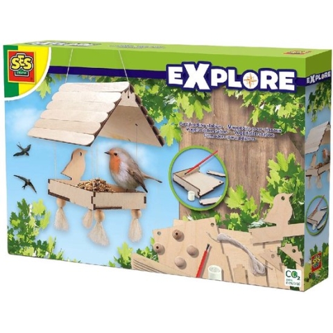 SES - Explore - Vogelvoederstation - je eigen houten vogelhuisje - inclusief draad en kralen