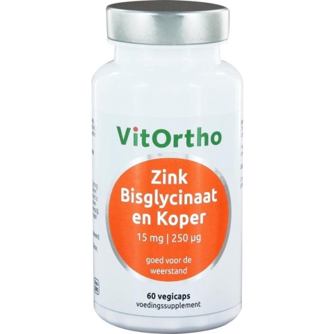 VitOrtho Zink Bisglycinaat en Koper - 60 vcaps