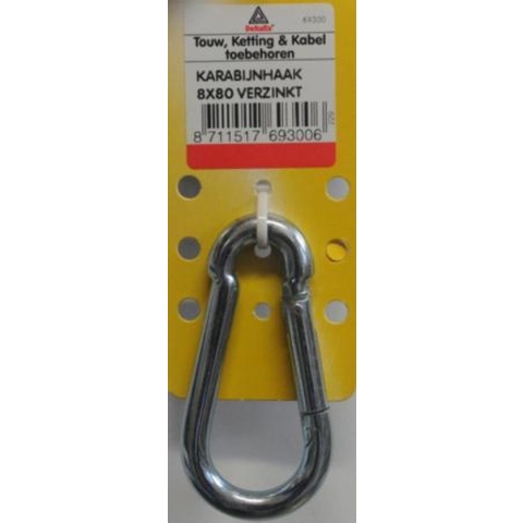 Deltafix karabijnhaak standaard verzinkt 80 mm x 8 mm 1 st.