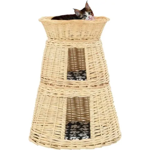 3-delige Kattenmandset met kussens 47x34x60cm natuurlijk wilgen