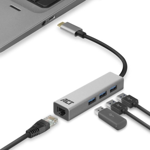 ACT USB-C hub 3.0, 3x USB-A, Gigabit ethernet AC7055