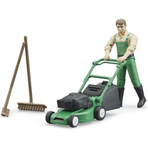 Tuinman met grasmaaier en accessoires van Bruder
