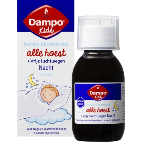 Dampo Kids Nacht Kindersiroop Alle Hoest + Vrije luchtwegen - Voor droge en vastzittende hoest 's nachts bij kinderen - Verlichting en verzachting bij het hoesten - Vanaf 1 jaar - Medisch hulpmiddel - 100 ml