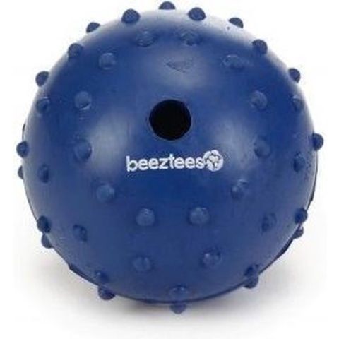 Beeztees rubber bal massief met bel blauw 7 cm