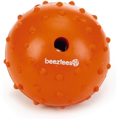 Beeztees rubber bal massief met bel oranje 7 cm