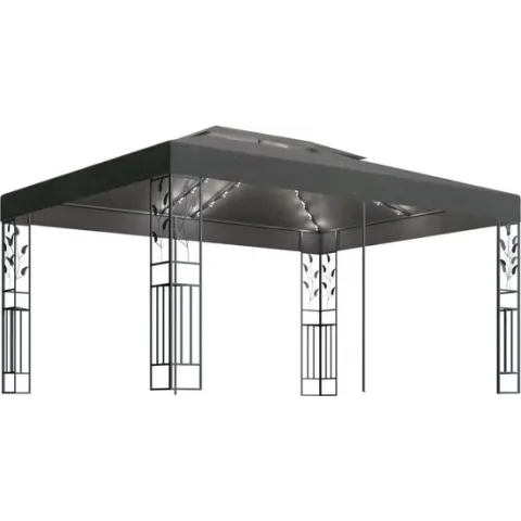 3070299 vidaXL Gazebo with Double Roof&LED String Lights 3x4m Anthracite (48031+315536)