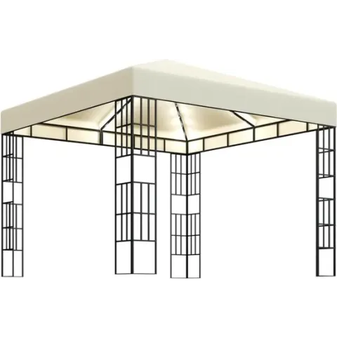 3070320 vidaXL Gazebo with LED String Lights 3x3 m Cream (47981+315536)