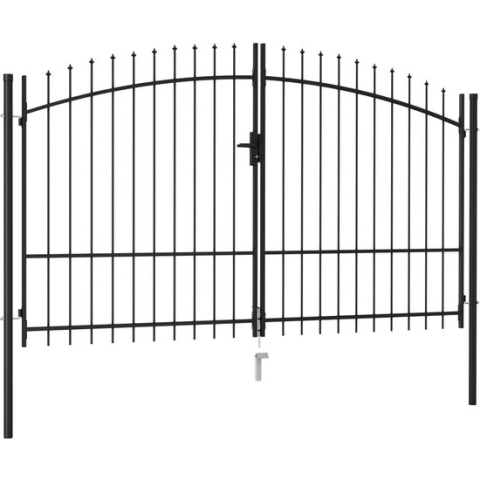 vidaXL-Poort-met-puntige-bovenkant-dubbel-3x1,75-m-staal-zwart
