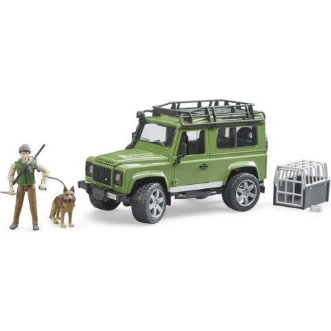Land Rover Defender Station Wagon met boswachter en hond van Bruder