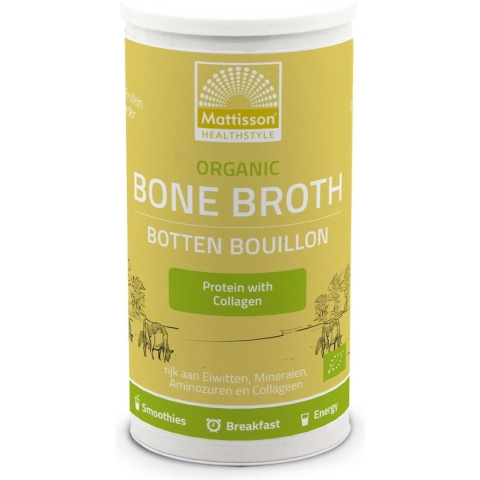 Mattisson Runder Botten Bouillon Biologisch - Beef Bone Broth - Bottenbouillon Rijk aan Eiwitten, Mineralen, Aminozuren & Collageen - 180 gram