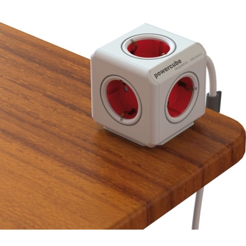 DesignNest PowerCube Extended 1,5 meter kabel - wit/rood - 5 stopcontacten Type F - stekkerdoos - stekkerblok