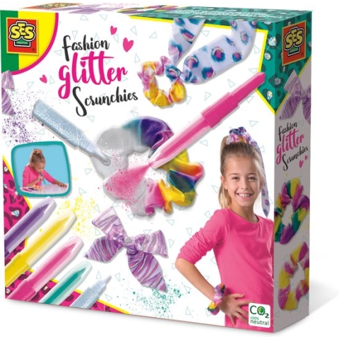 SES - Fashion glitter scrunchies - scrunchies versieren - 2 stuks - met airbrush blaaspennen, glitterlijm en linten