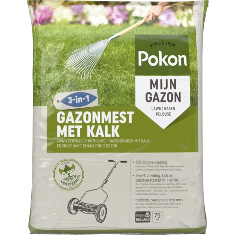 Pokon Gazonmest met Kalk - 5kg - Mest  - Geschikt voor 75m² - 120 dagen voeding