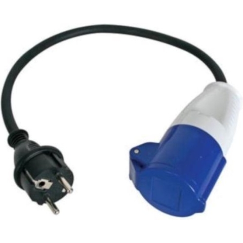 Perel Verloopkabel, H07RN-F 3G2.5, 0.4 m, 16 A/230 V, 3680 W, type E/F naar CEE, voor binnen en buiten, rubber, blauw