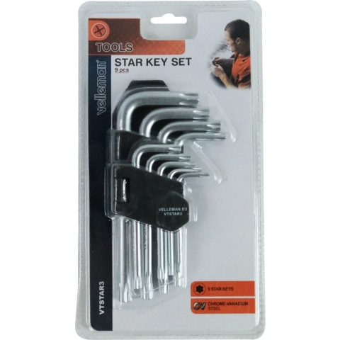 Velleman Sleutelset, 9-delig, Torx, chroom-vanadium, niet-magnetisch, metaalkleurig