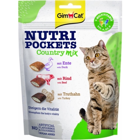 GimCat Nutri Pockets - Aanvullend kattenvoer / kattensnack met toevoegingen - In diverse smaken - 60gr, 150gr - Country Mix 150g