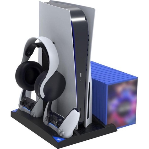 IPEGA - Playstation 5 docking station - PS5 oplaadstation - Charging dock voor 2 DualSense Controllers - Headset Houder voor de PS5 - Zwart met Twee koelventilatoren voor PS5