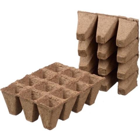 Turfpottrays - Biologisch afbreekbare turfpotjes H5x4x4cm - set a 6 trays van 12 stuks