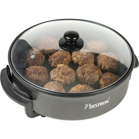 Bestron elektrische XXL Hapjespan Ø40cm, multifunctionele Party met glazen deksel, met antiaanbaklaag & thermostaat, 1.500 watt, kleur: zwart