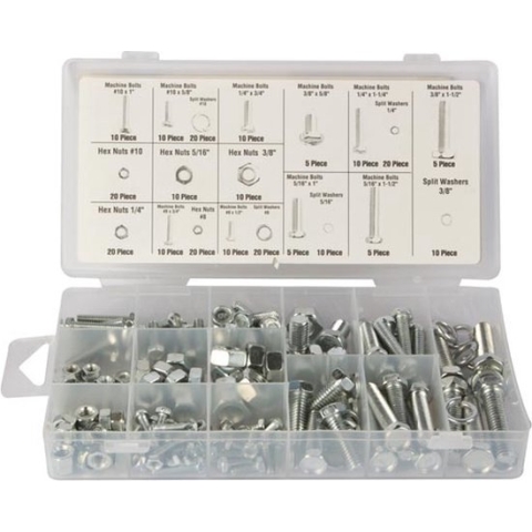 Toolland Assortiment moeren en bouten, 240-delig, verschillende maten, nikkelkleurig