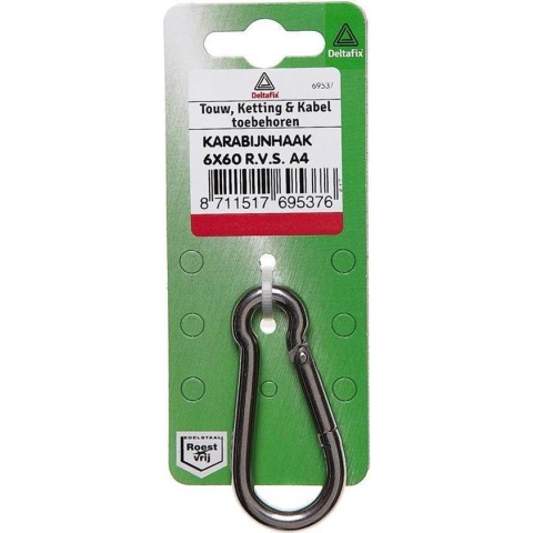 Deltafix karabijnhaak standaard r.v.s. a4 60 mm x 6 mm 1 st.