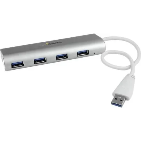 4 Poorts draagbare compacte USB 3.0 hub met geintegreerde kabel - aluminium