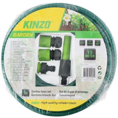 Kinzo Garden Tuinslang Set - 15 M - ⌀ 1,4 CM - incl. Sproeistuk en 3 Koppelstukken