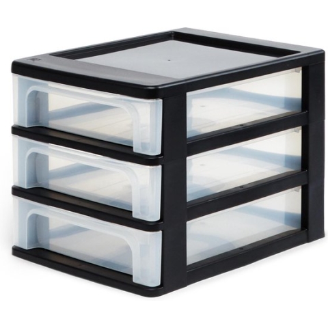 IRIS Organizer Chest ladesysteem A4 - 3 kleine lades - 3 x 4L - Kunststof - Zwart/transparant