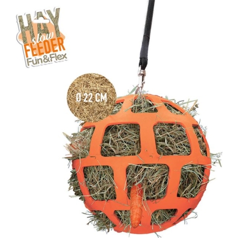 Hay Slowfeeder Fun&Flex – Hooi Slowfeeder voor paarden – Geschikt voor grazende dieren – Tegen stalververling – Bevordert de gezondheid – Tot 1 kg hooi - Ø 22 CM – Oranje