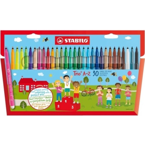STABILO Trio A-Z - Viltstift - Met Ergonomische Driekantige Gripzone - Etui Met 30 kleuren