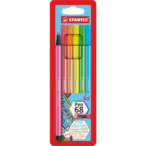 STABILO Pen 68 - Premium Viltstift - Etui Met 6 Neon Kleuren