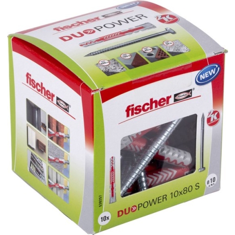 fischer DuoPower pluggen 10x80 met zeskantschroef - universele pluggen - schroeven met zeskantkop 7,0x107 mm - 10 stuk(s)
