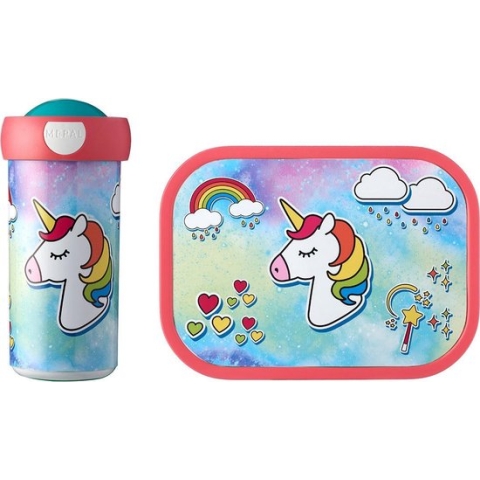 Mepal lunchset Campus – Broodtrommel en Drinkbeker voor kinderen – Bento box – Schoolbeker – Unicorn