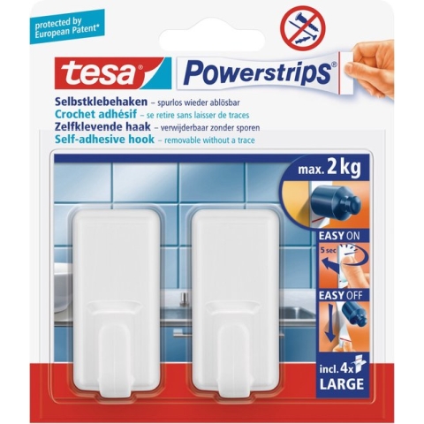 Tesa Powerstrips Haken Classic Large - Wit - 2 Stuks