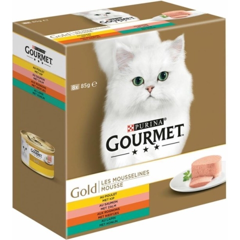 Gourmet Gold Mousse Kip - Zalm - Niertjes - Katten Natvoer 8 x 85 gr