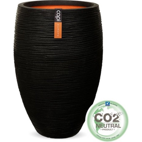 Capi Europe - Vaas elegant deluxe Rib NL - 38x58 - Zwart - Opening Ø27 - Bloempot voor binnen en buiten - Levenslang garantie - Breukbestendig - 100% Recyclebaar - CO2 Neutraal geproduceerd - KBLR1131