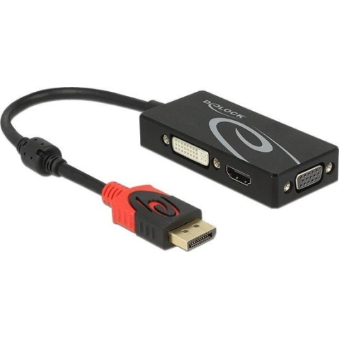 Premium DisplayPort 1.2 naar HDMI, DVI en VGA adapter / zwart - 0,15 meter