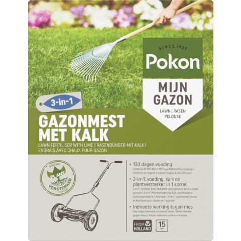 Pokon Gazonmest met Kalk - 1kg - Mest  - Geschikt voor 15m² - 120 dagen voeding