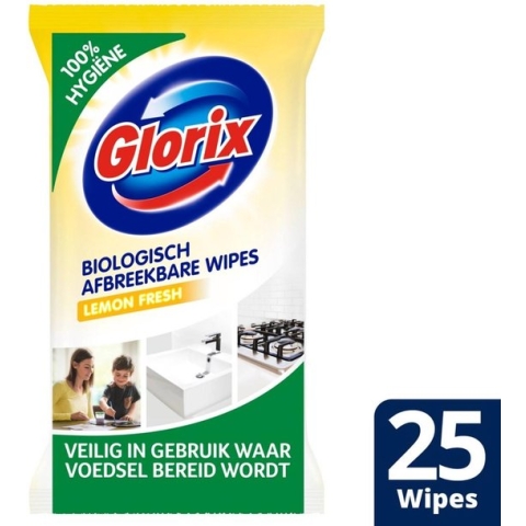 Glorix Biologisch Afbreekbare Wipes Lemon - 25 doekjes