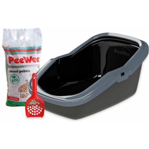 Peewee Kattenbak EcoMinor zwart / antraciet Startpakket - 56 x 39 x 27.5cm