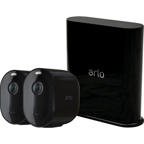 Arlo Pro 3 draadloze WiFi-beveiligingscamera voor buiten, 2K HDR, 160˚ kleurennachtzicht, sirene & spotlight, bewegingsdetectie, 2-weg-audio, 6 mnd batterij, incl. proefp. Arlo Secure,2 IP-Camera's incl. Smart Hub (lokale opslag), zwart