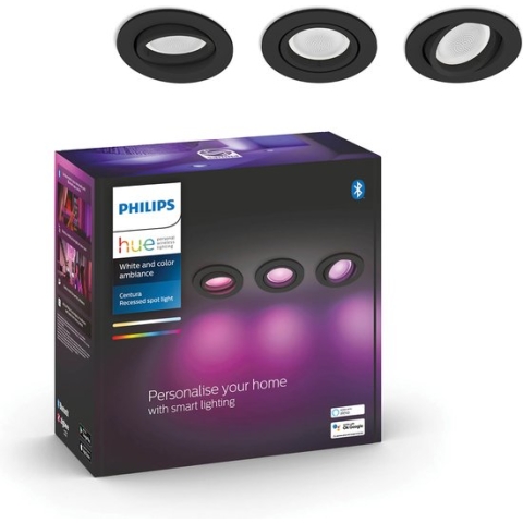 Philips Hue Centura inbouwspot - White and Color Ambiance - 3-pack - zwart - rond - Bluetooth