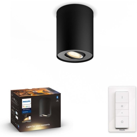 Philips Hue Pillar opbouwspot - warm tot koelwit licht - 1-spot - zwart - 1 dimmer switch