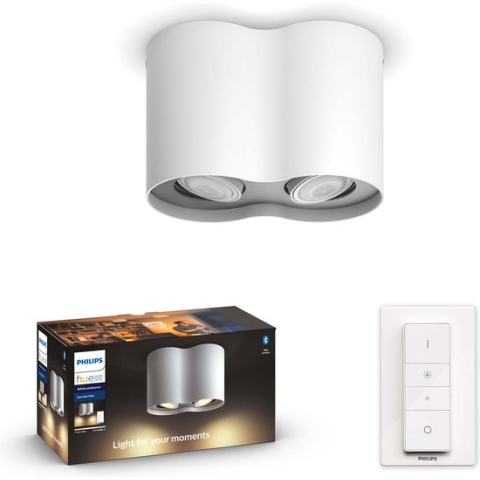 Philips Hue Pillar Opbouwspot - White Ambiance - GU10 - Wit - 2 x 5W - Bluetooth - incl. Dimmer Switch