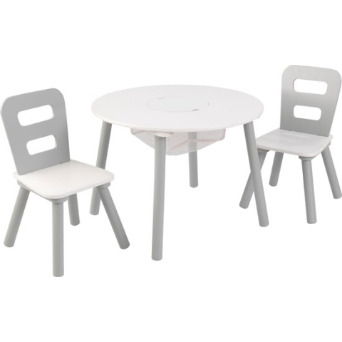 KidKraft Set met ronde opbergtafel en 2 stoelen - grijs en wit
