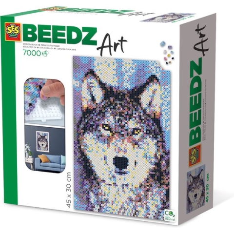 SES Beedz Art - Wolf - 7000 strijkkralen - kunstwerk van strijkkralen - complete set inclusief grondplaten en strijkvel