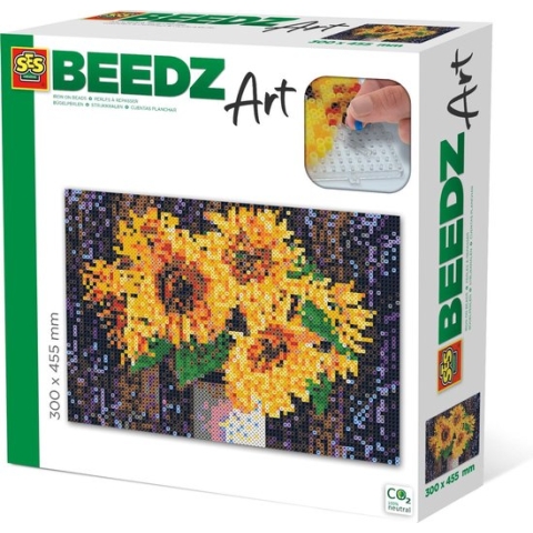 SES Beedz Art - Zonnebloemen - 7000 strijkkralen - kunstwerk van strijkkralen - complete set inclusief grondplaten en strijkvel
