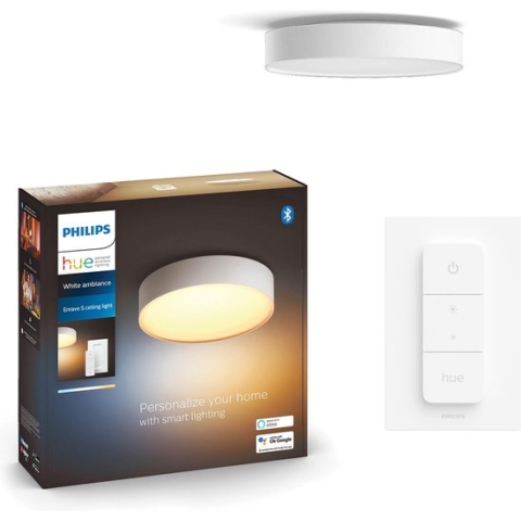Philips Hue Enrave plafondlamp - warm tot koelwit licht - wit - 26cm - 1 dimmer switch tot koudwit